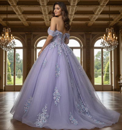 Jovani Q44960 - Floral Embellished Lace-Up Back Ballgown Quinceanera Dresses in In Purple