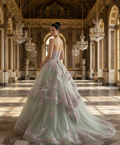 Jovani Q45685 - Sweetheart Bodice Floral Applique Ballgown Quinceanera Dresses in Green