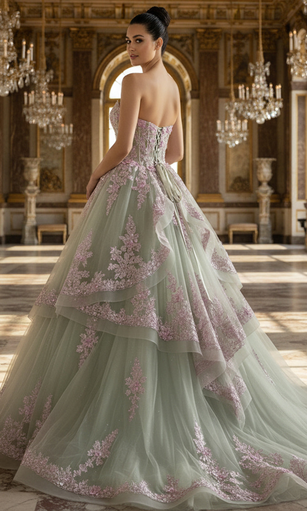 Jovani Q45685 - Sweetheart Bodice Floral Applique Ballgown