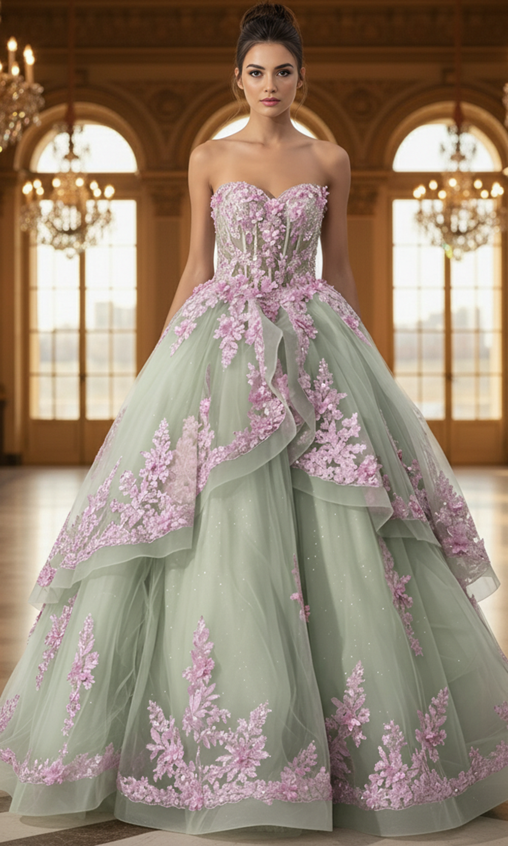 Jovani Q45685 - Sweetheart Bodice Floral Applique Ballgown