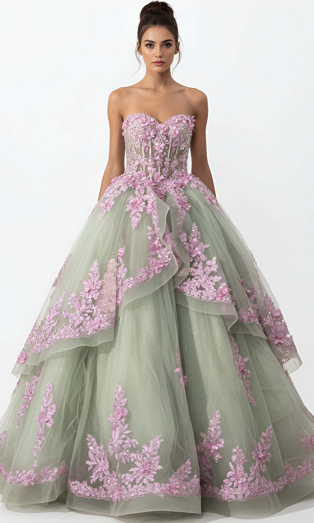 Jovani Q45685 - Sweetheart Bodice Floral Applique Ballgown