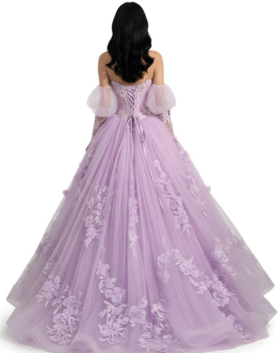 Jovani Q46664 - Floral Embroidered Puff Sleeve Ballgown Quinceanera Dresses in In Purple