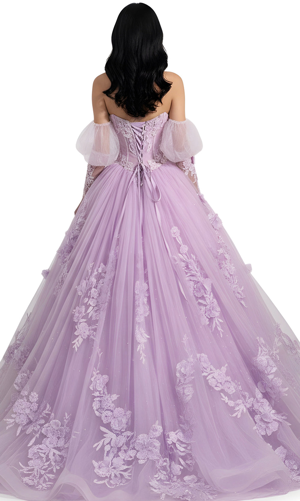 Jovani Q46664 - Floral Embroidered Puff Sleeve Ballgown