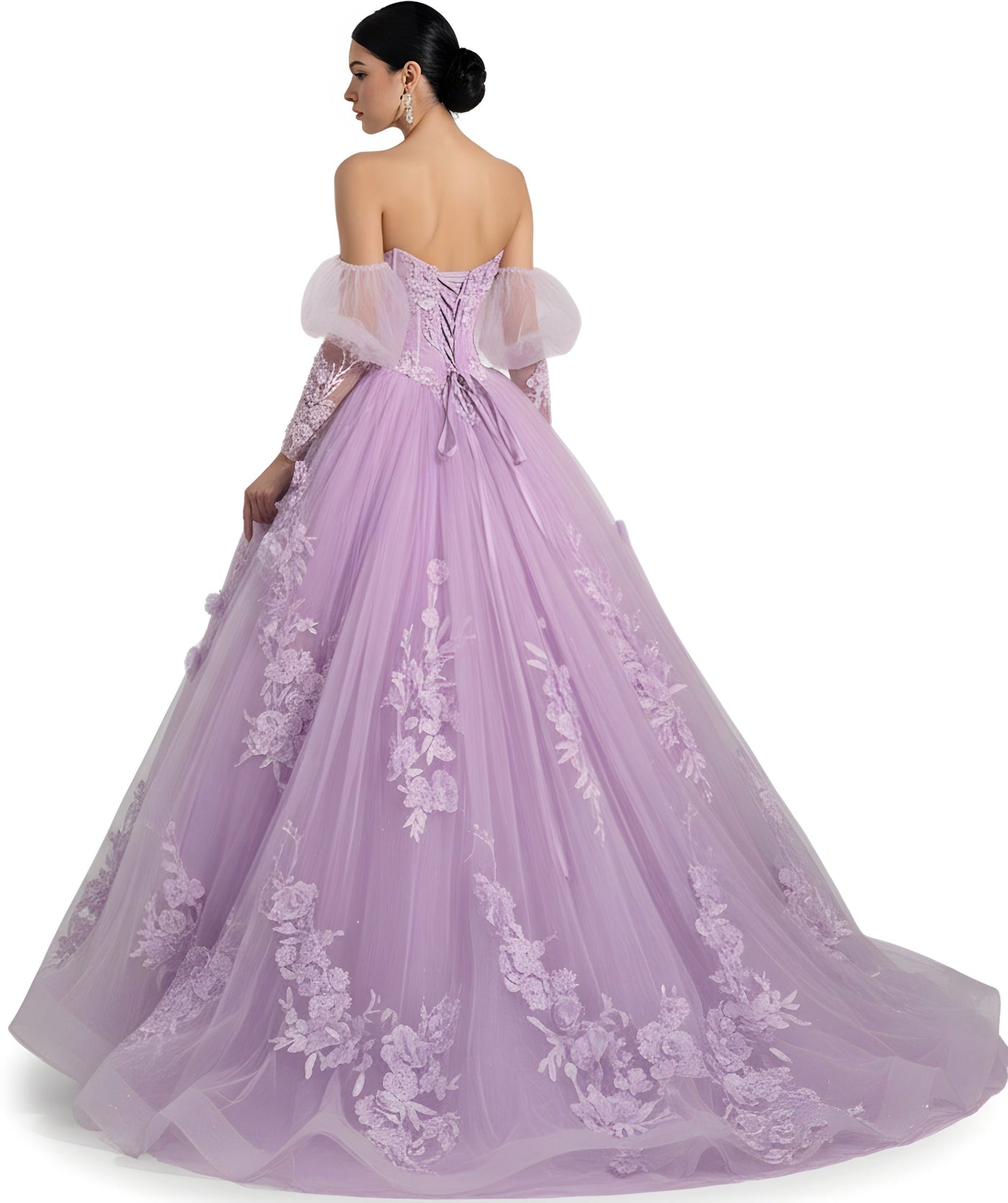 Jovani Q46664 - Floral Embroidered Puff Sleeve Ballgown Quinceanera Dresses in In Purple