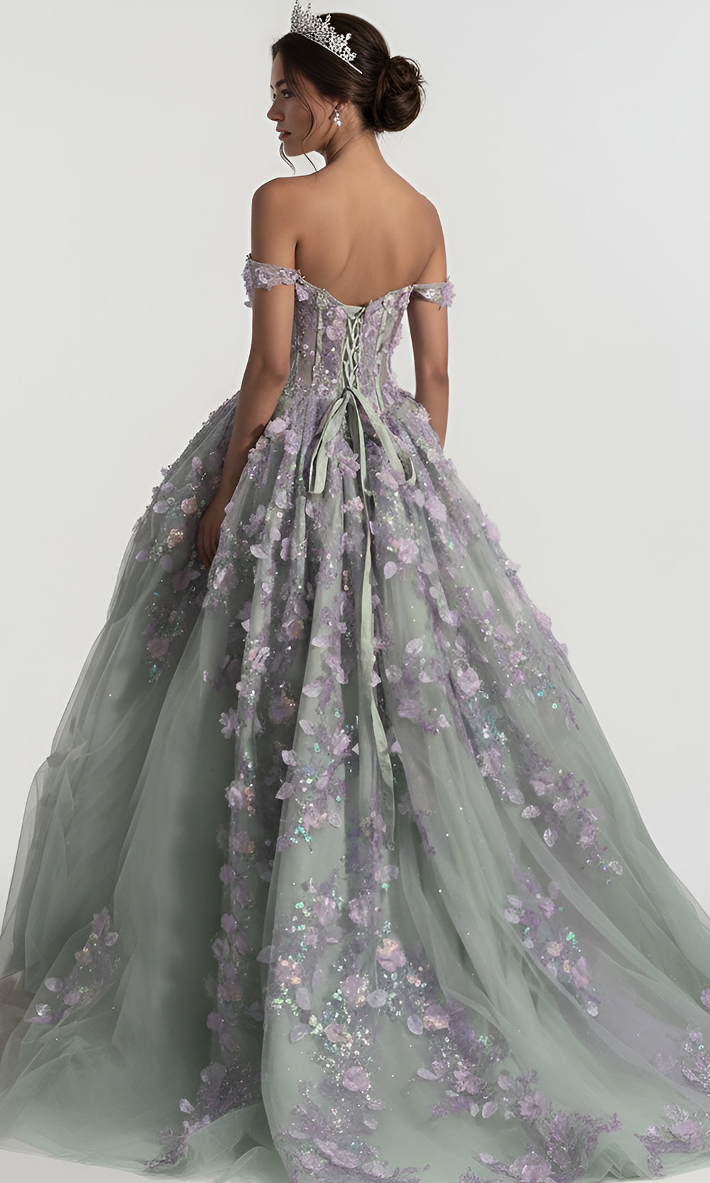 Jovani Q46665 - Basque Waist Floral Applique Ballgown