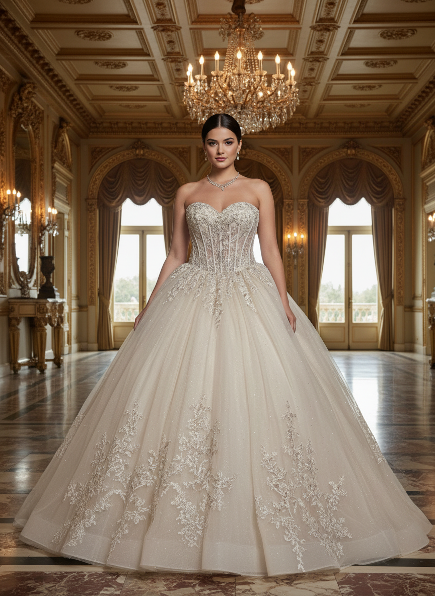 Jovani Q47374 - Corset Sweetheart Embroidered Ballgown Quinceanera Dresses In Neutral