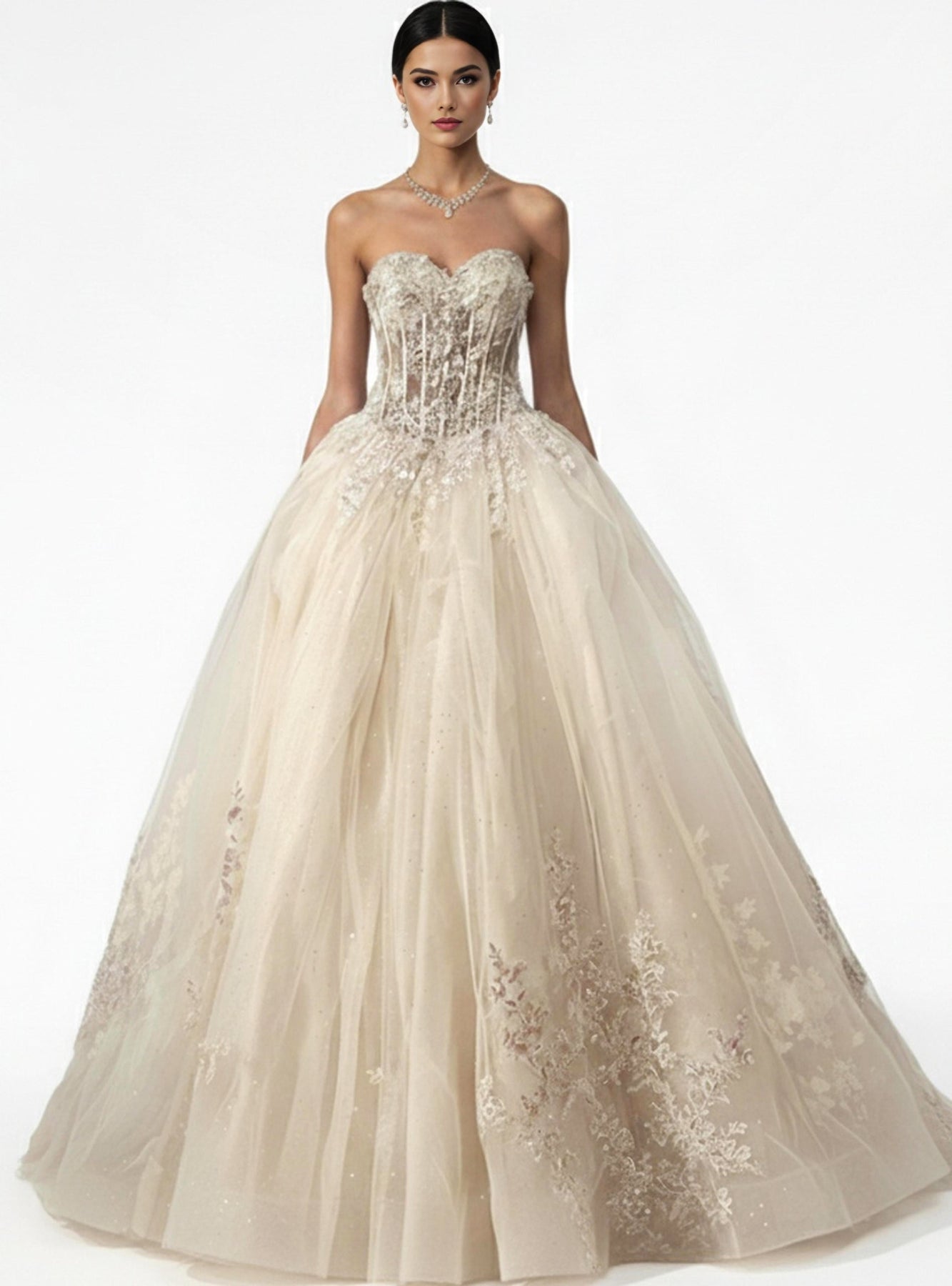 Jovani Q47374 - Corset Sweetheart Embroidered Ballgown Quinceanera Dresses In Neutral