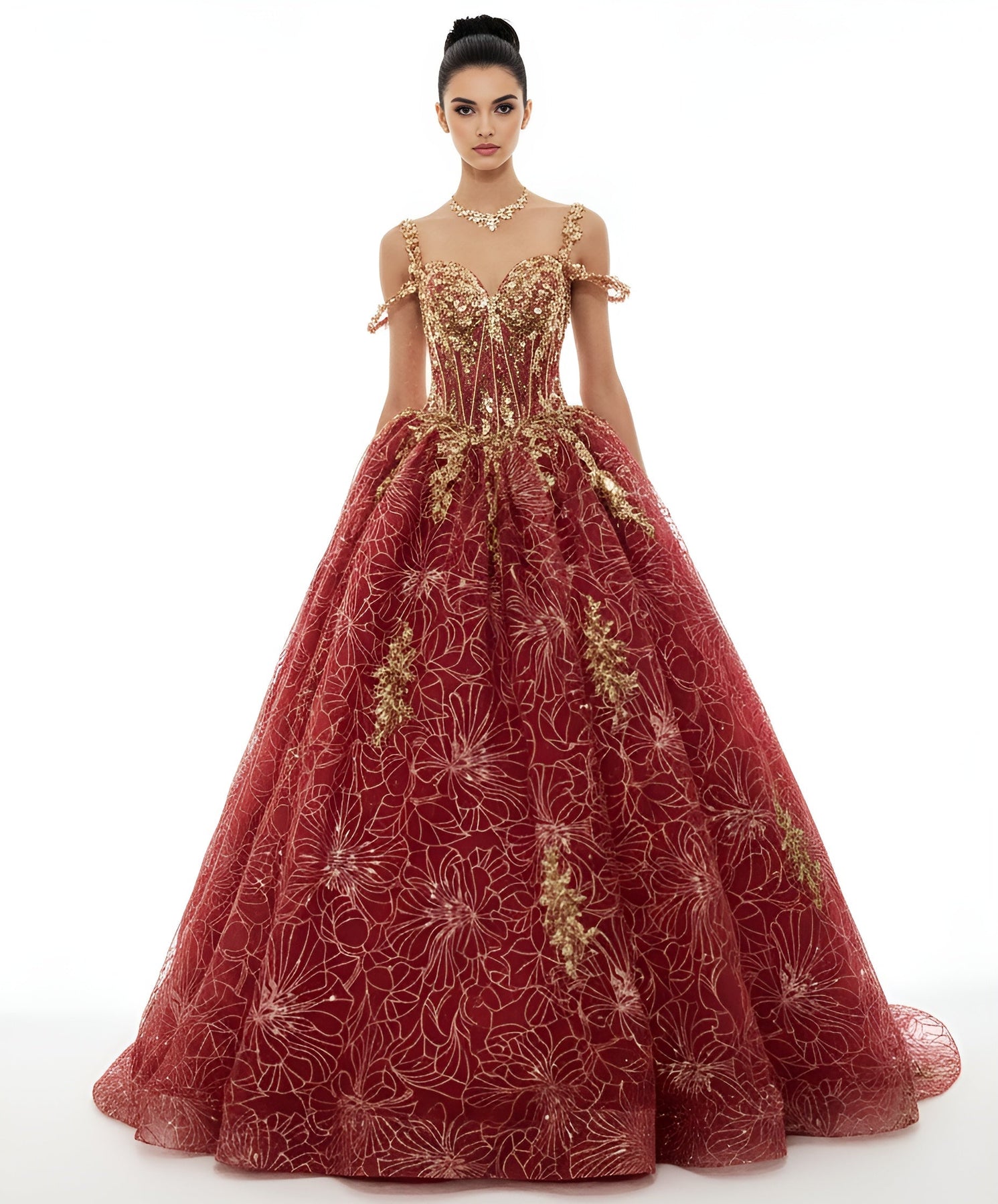 Jovani Q47377 - Sweetheart Lace-Up Ballgown with Bow Quinceanera Dresses in Red and Gold