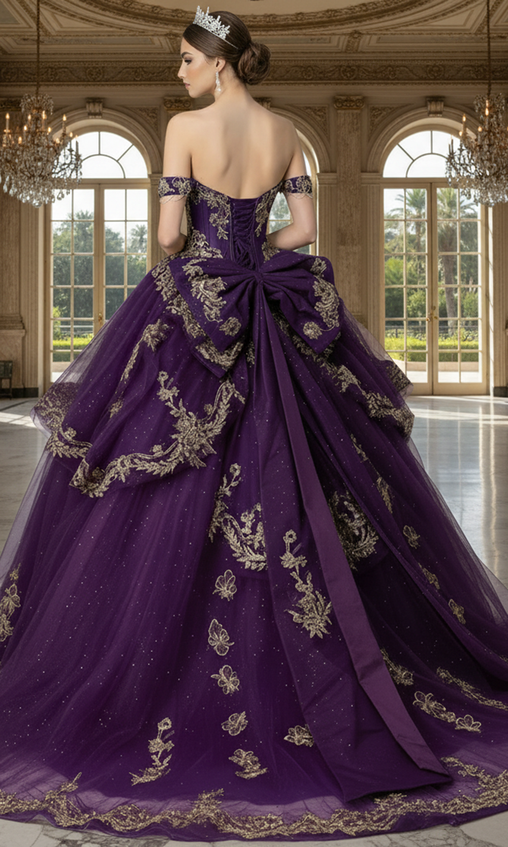 Jovani Q48439 - Off Shoulder Embroidered Ballgown with Bow Back