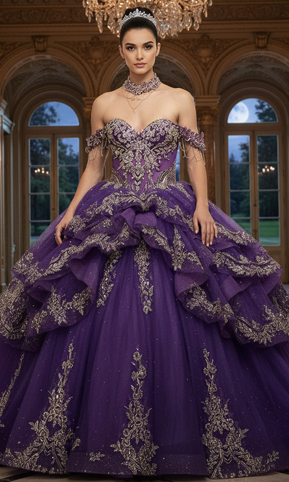 Jovani Q48439 - Off Shoulder Embroidered Ballgown with Bow Back