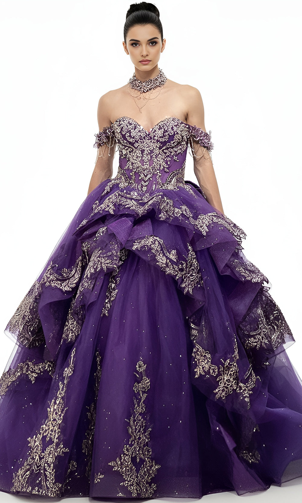Jovani Q48439 - Off Shoulder Embroidered Ballgown with Bow Back