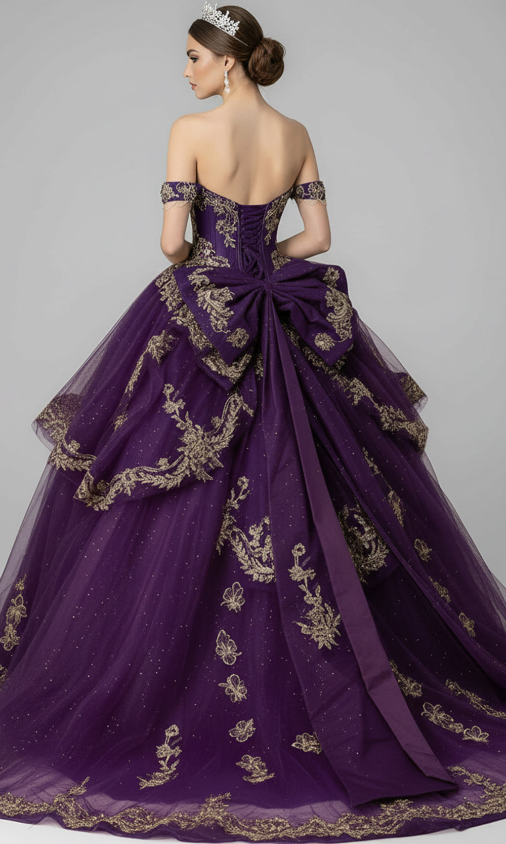 Jovani Q48439 - Off Shoulder Embroidered Ballgown with Bow Back