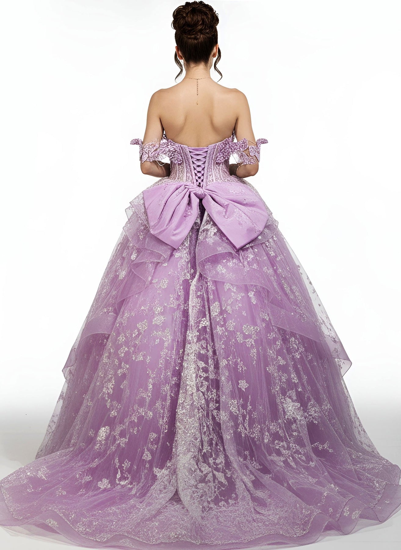 Jovani Q48441 - Floral Applique Layered Tulle Gown Quinceanera Dresses In Purple