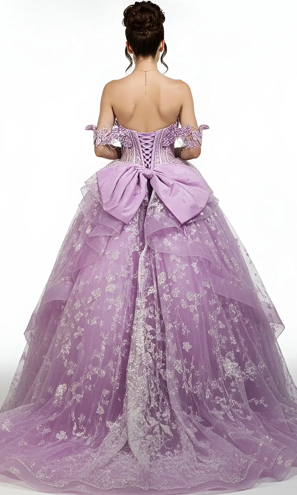 Jovani Q48441 - Floral Applique Layered Tulle Gown