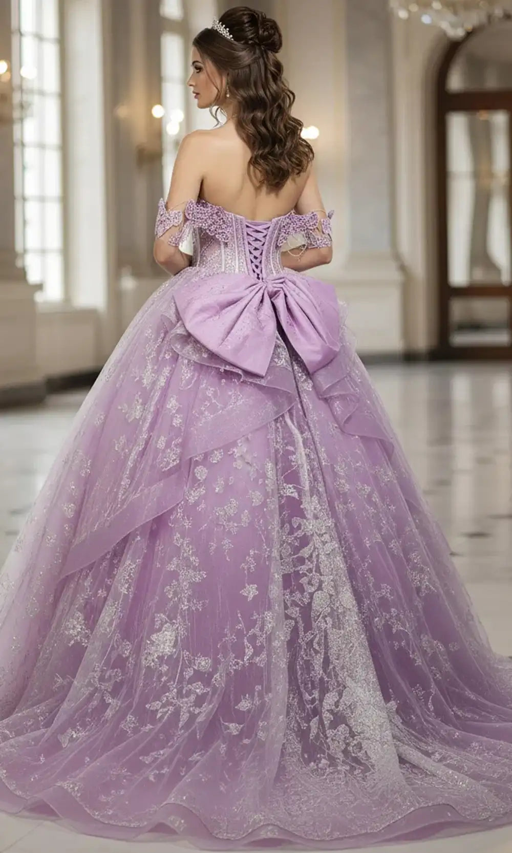 Jovani Q48441 - Floral Applique Layered Tulle Gown