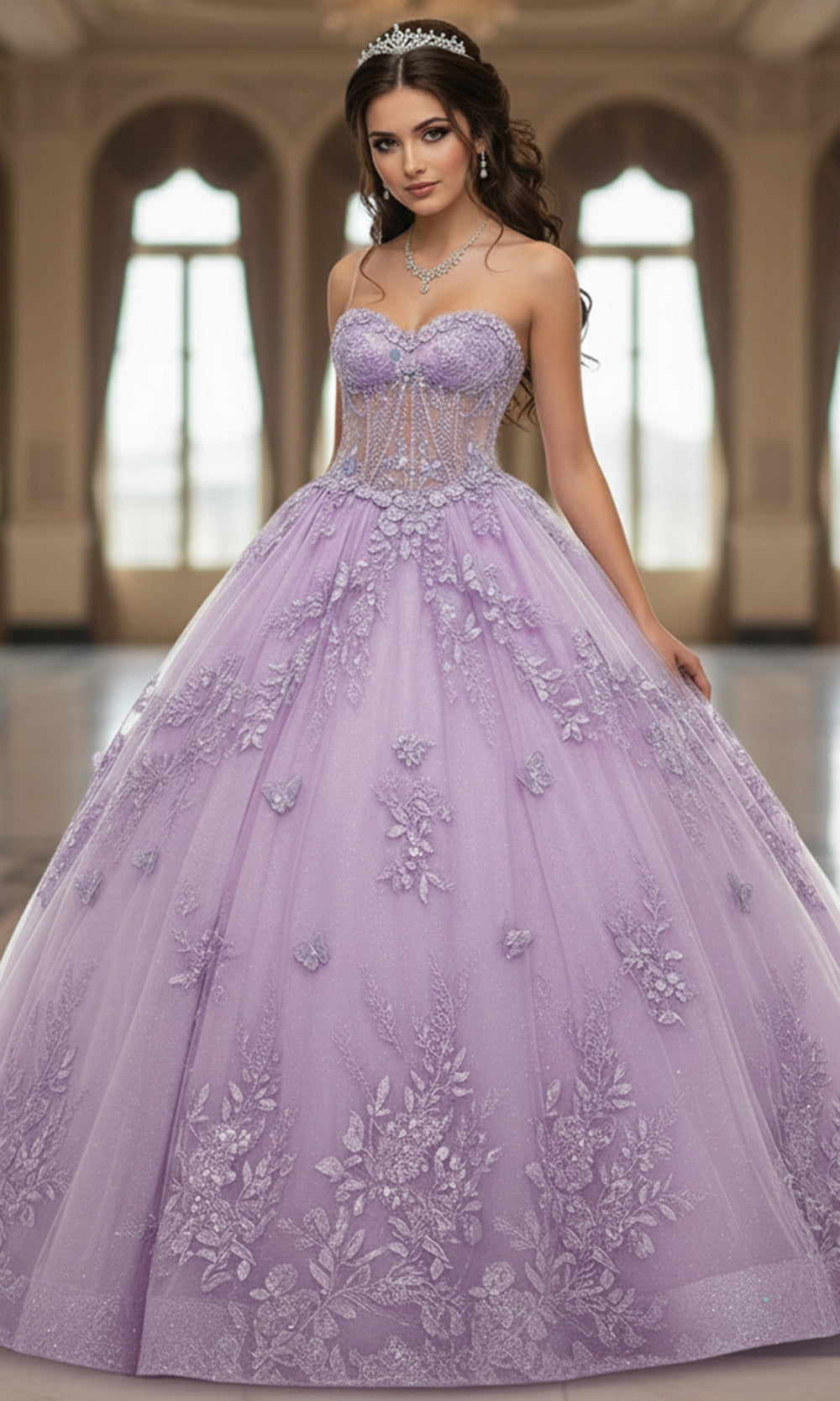 Jovani Q43812 - Embroidered Strapless Corset Ballgown