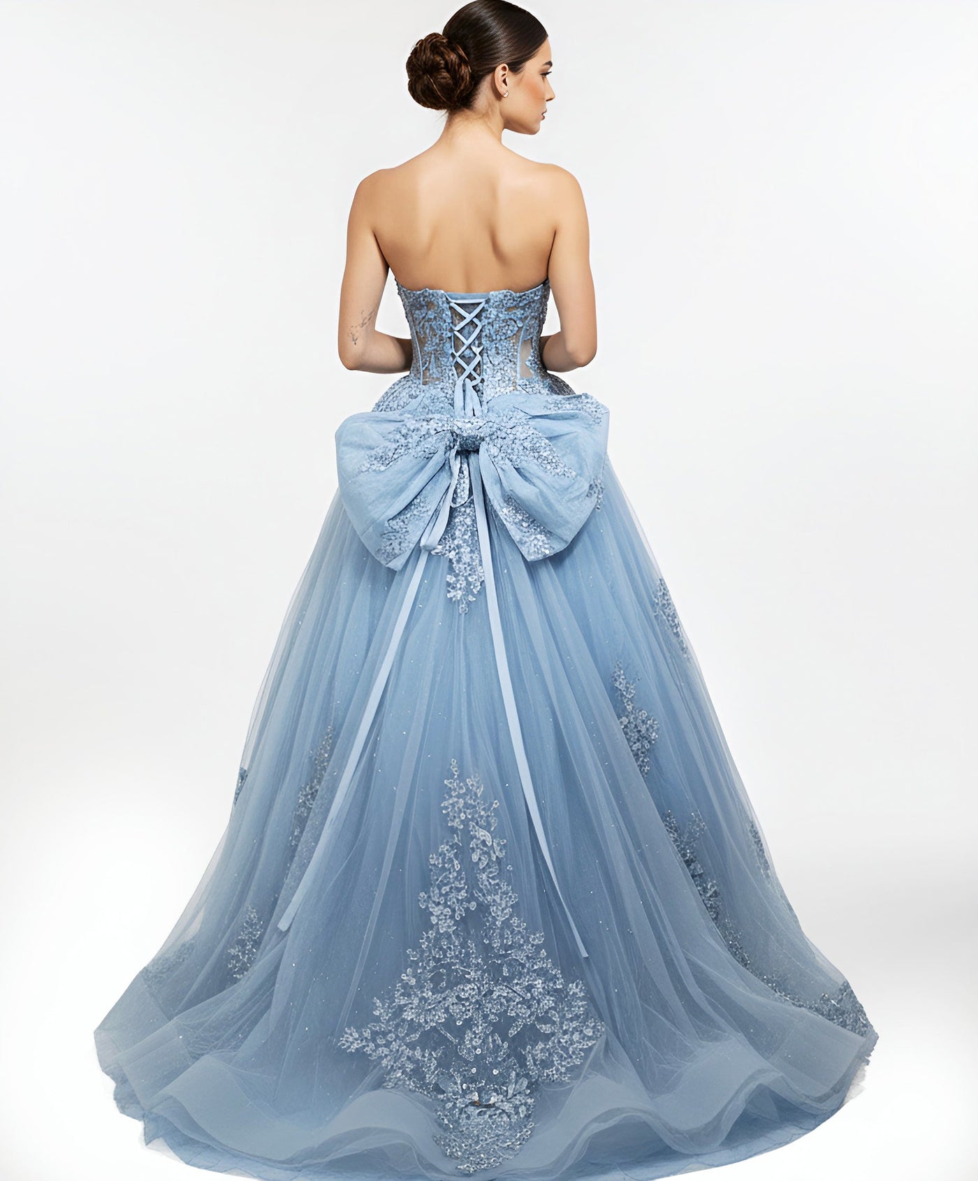 Jovani Q49712 - Bow Accent Strapless Voluminous Gown Quinceanera Dresses in In Blue