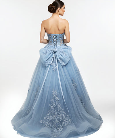 Jovani Q49712 - Bow Accent Strapless Voluminous Gown Quinceanera Dresses in In Blue