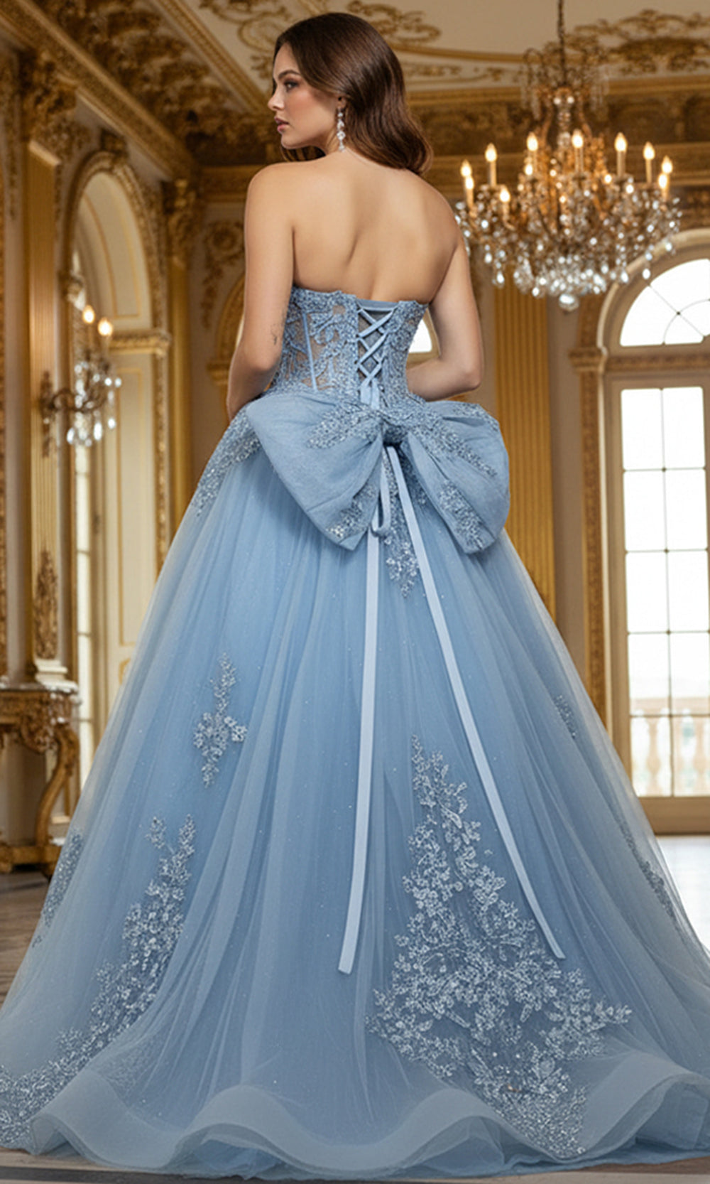 Jovani Q49712 - Bow Accent Strapless Voluminous Gown