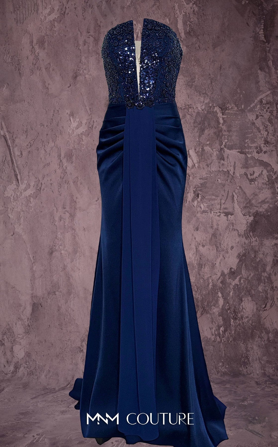 MNM COUTURE Q7545 - Illusion Plunge Chiffon Column Gown Prom Dresses