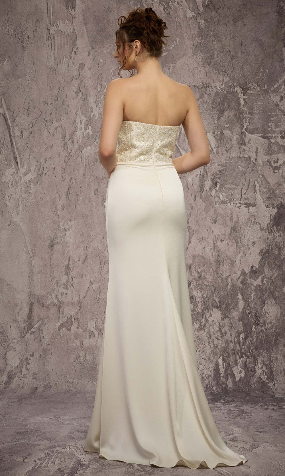 MNM COUTURE Q7545 - Illusion Plunge Chiffon Column Gown Prom Dresses in White 