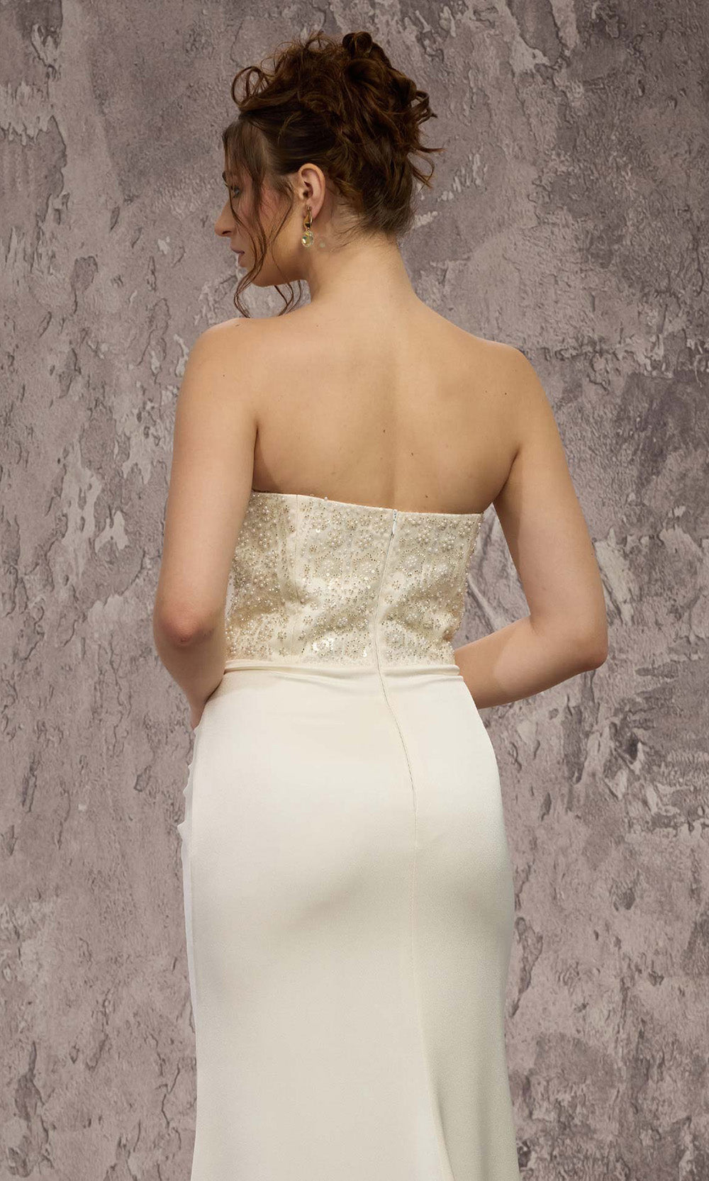 MNM COUTURE Q7545 - Illusion Plunge Chiffon Column Gown Prom Dresses in White 