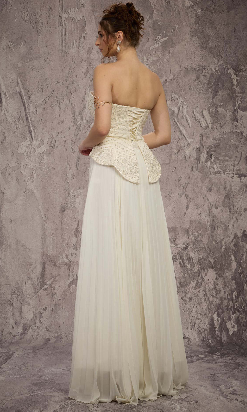 MNM COUTURE Q7715 - Beaded Peplum Strapless Evening Gown Bridal Dresses in White 