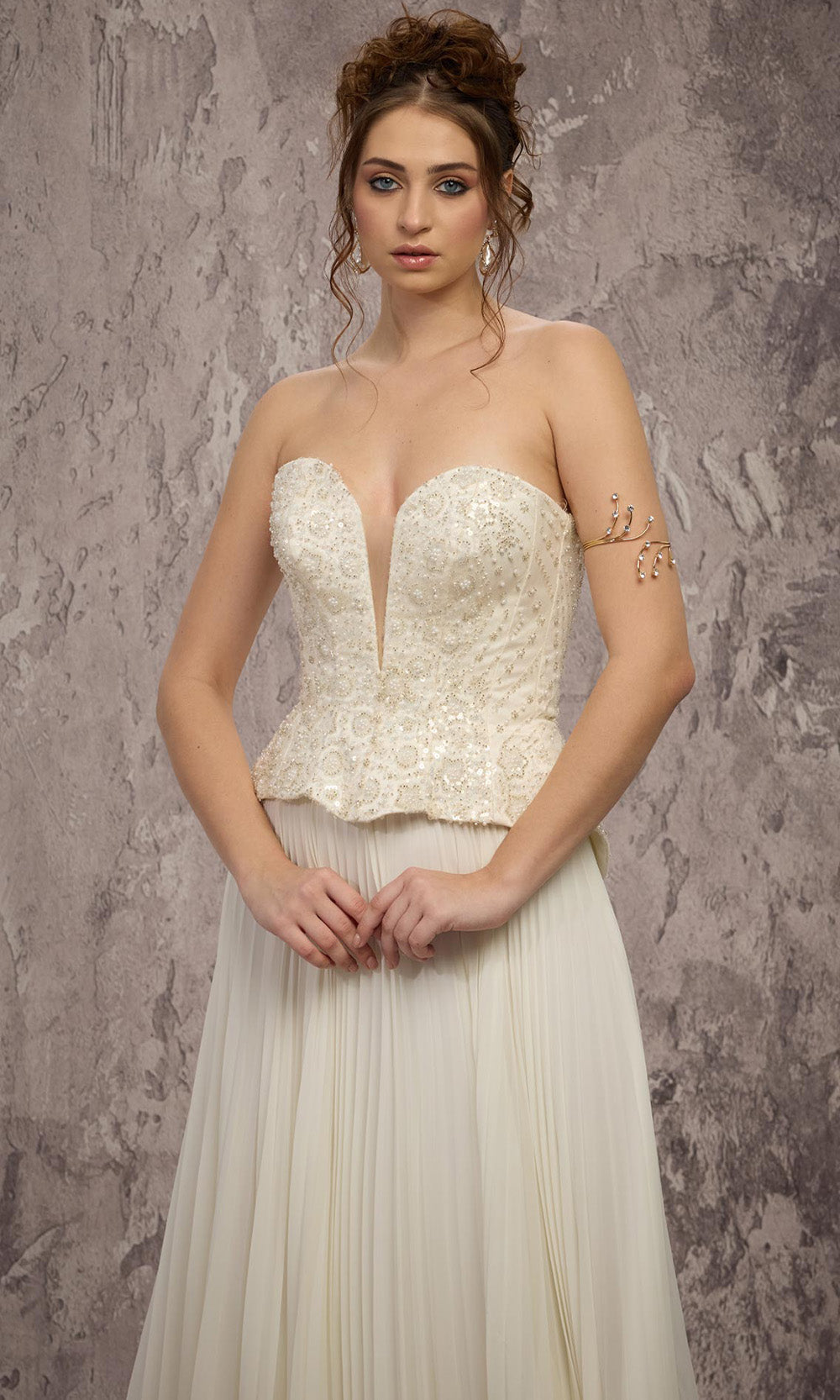 MNM COUTURE Q7715 - Beaded Peplum Strapless Evening Gown Bridal Dresses in White 