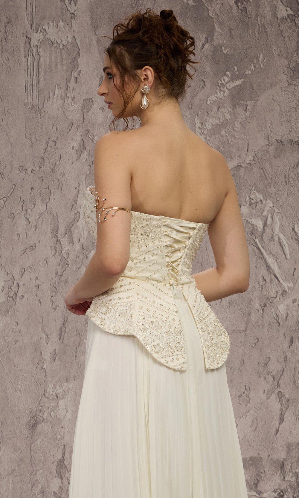 MNM COUTURE Q7715 - Beaded Peplum Strapless Evening Gown Bridal Dresses in White 
