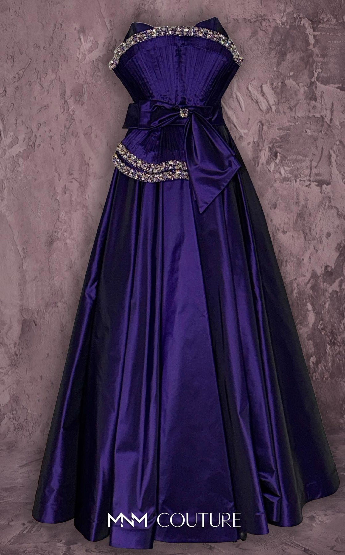 MNM COUTURE Q8017 - Crystal Trim Pleated Strapless Evening Gown Prom Dresses