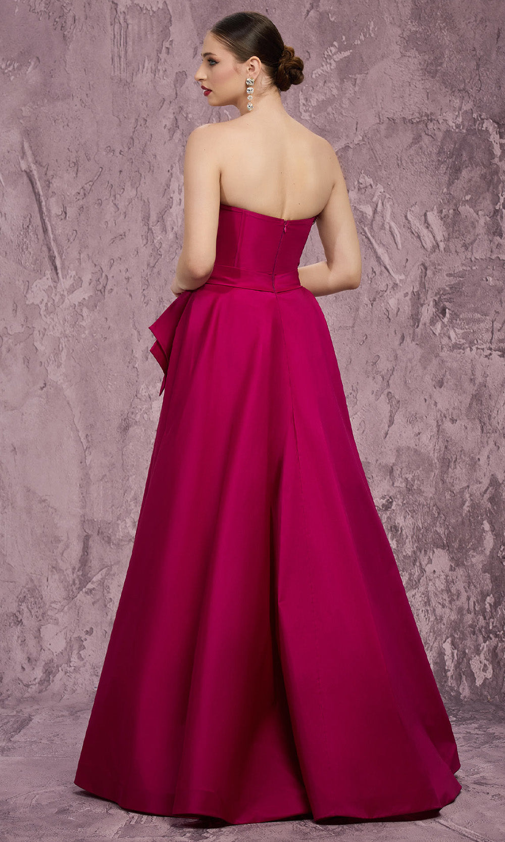 MNM COUTURE Q8017 - Crystal Trim Pleated Strapless Evening Gown Prom Dresses in Pink 