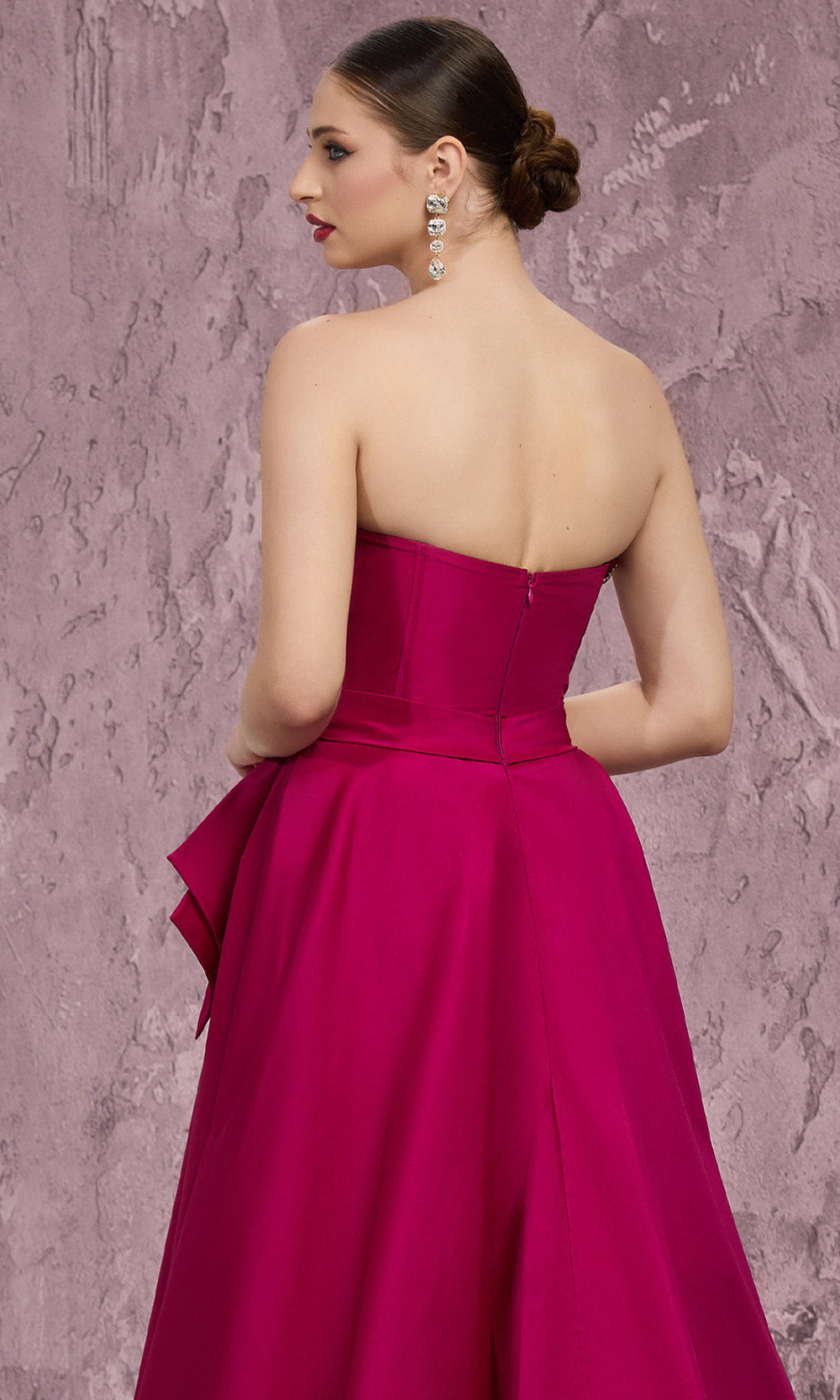MNM COUTURE Q8017 - Crystal Trim Pleated Strapless Evening Gown Prom Dresses in Pink 