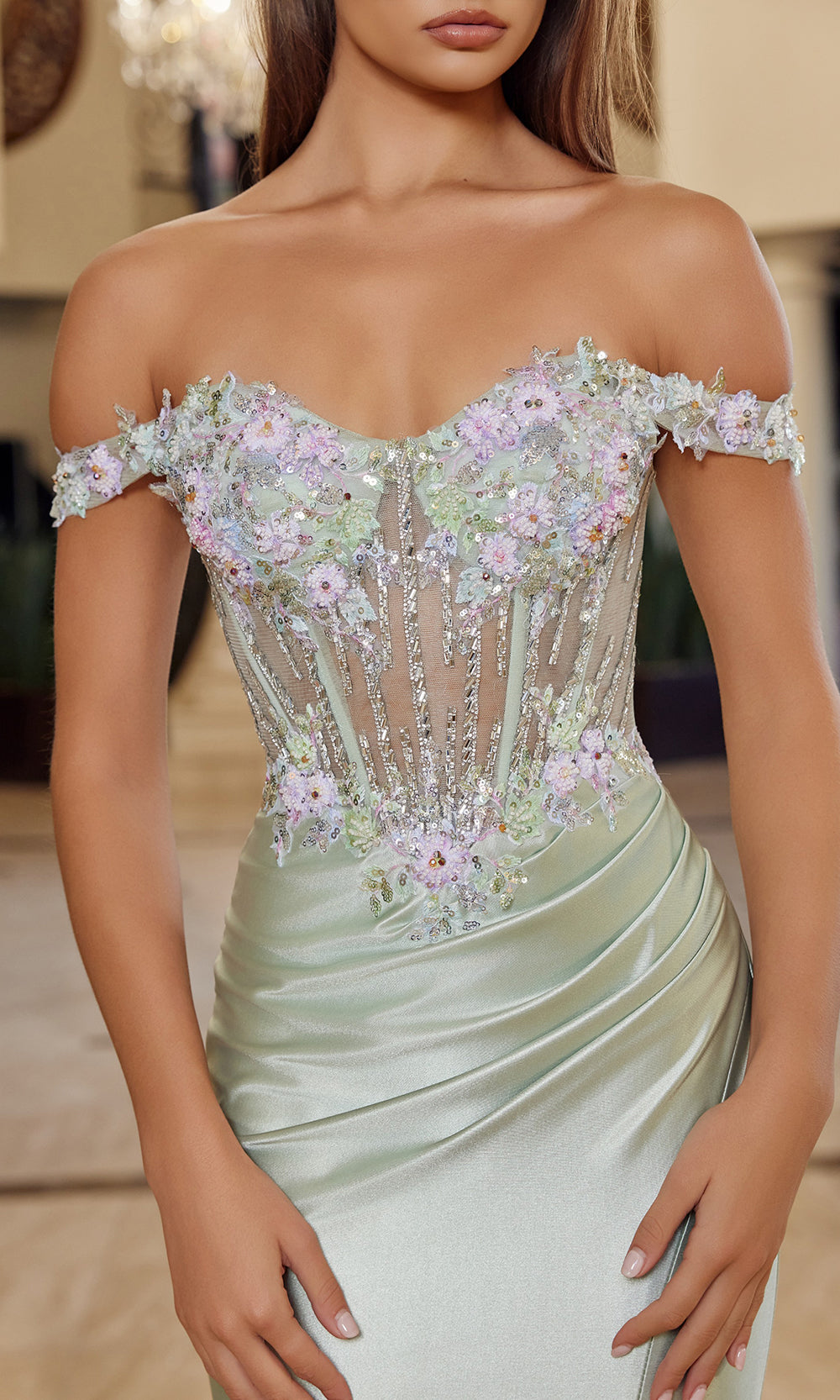 Nox Anabel R1814 - Lace Applique Evening Gown Prom Dresses
