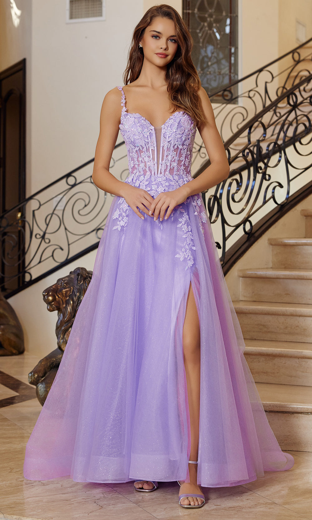 Nox Anabel R1824 - Deep V Neck Evening Gown with Slit Prom Dresses