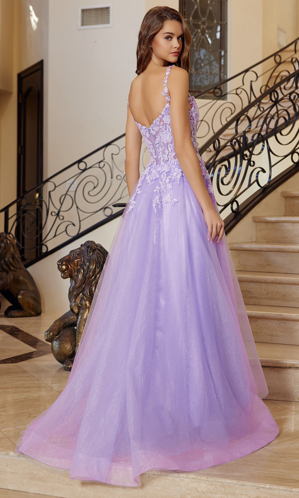 Nox Anabel R1824 - Deep V Neck Evening Gown with Slit Prom Dresses