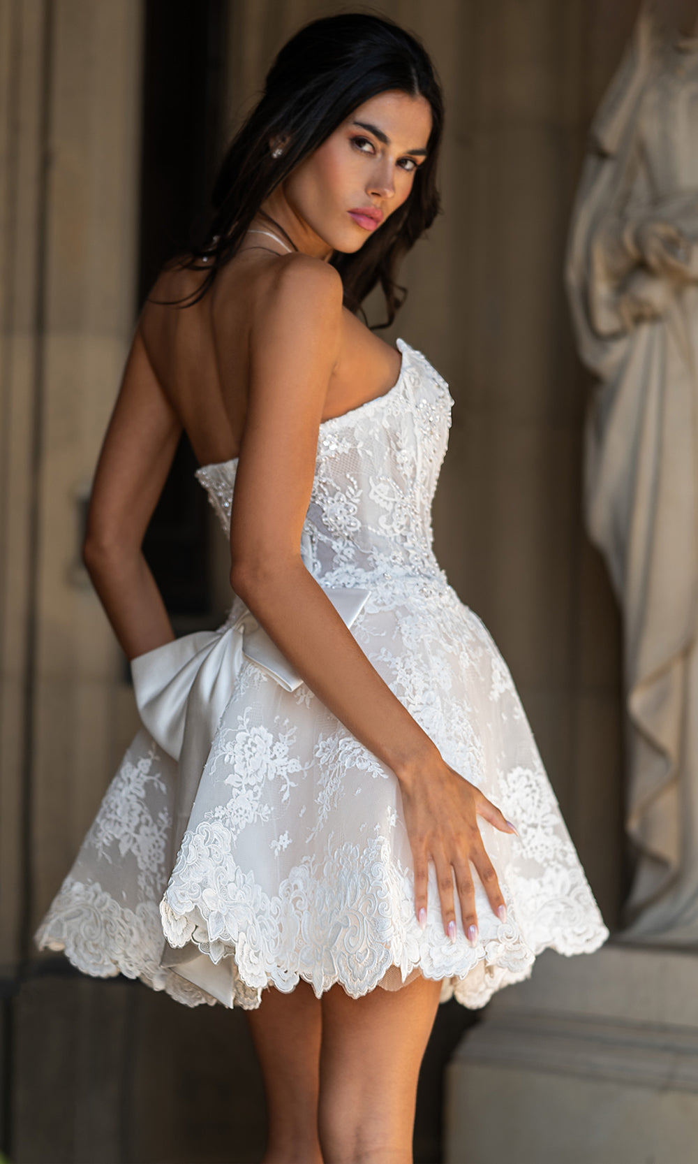 Rachel Allan RB1011 - Corset Bodice Mini with Flared Skirt Cocktail Dresses in Ivory Nude