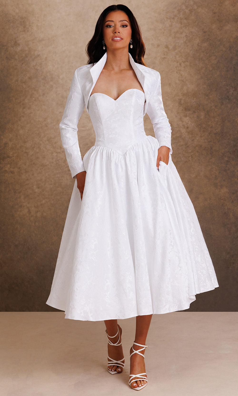 Rachel Allan Bridal RB1021 - Embellished Bow Back A-Line Midi Dress Bridal Dresses in White    