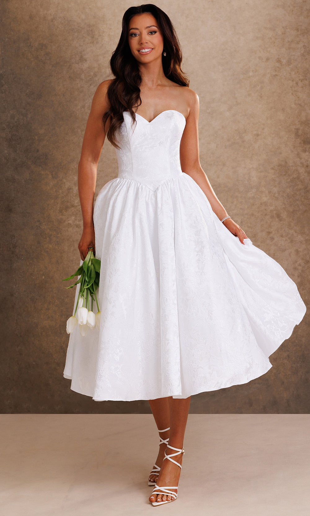 Rachel Allan Bridal RB1021 - Embellished Bow Back A-Line Midi Dress Bridal Dresses in White    
