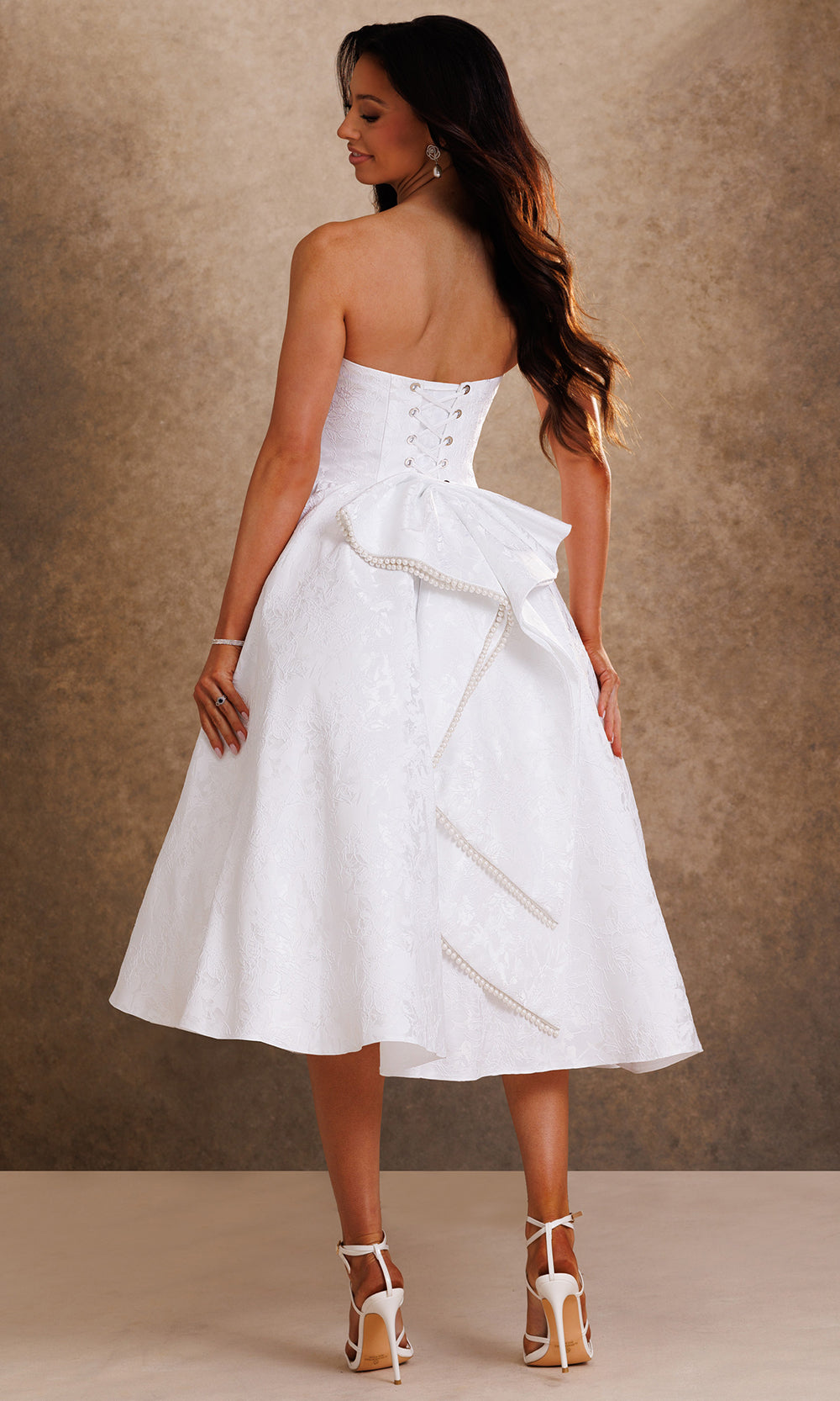 Rachel Allan Bridal RB1021 - Embellished Bow Back A-Line Midi Dress Bridal Dresses in White    