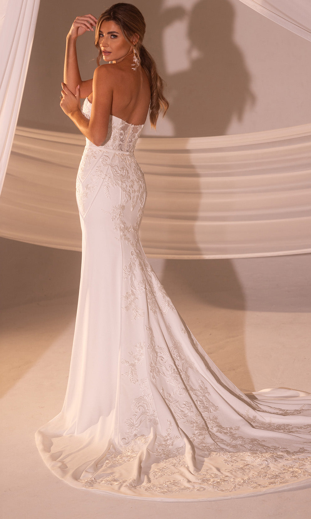Rachel Allan RB2221 - Strapless Embroidered Sheath Gown with Train Wedding Dresses