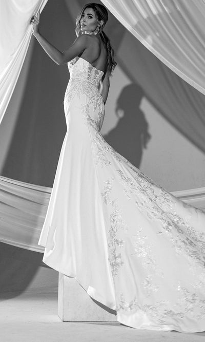 Rachel Allan RB2221 - Strapless Embroidered Sheath Gown with Train Wedding Dresses