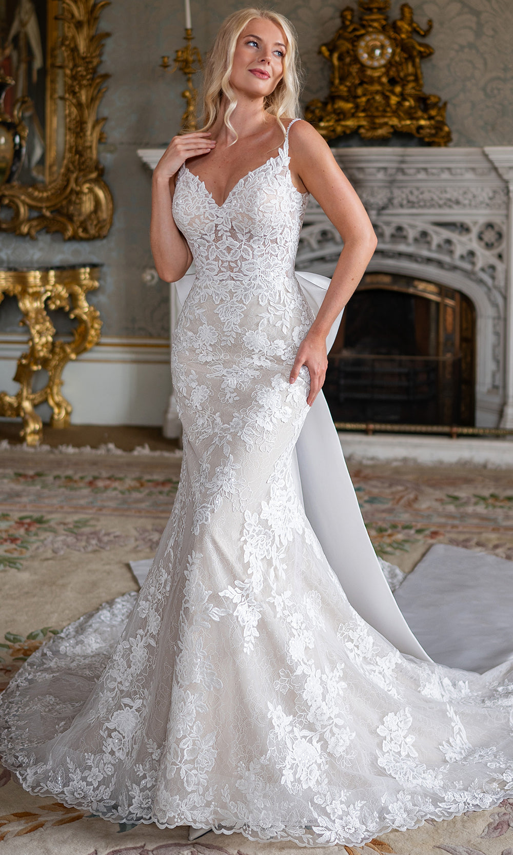 Rachel Allan RB2236 - Fitted Lace Wedding Gown with Bow Back Wedding Dresses