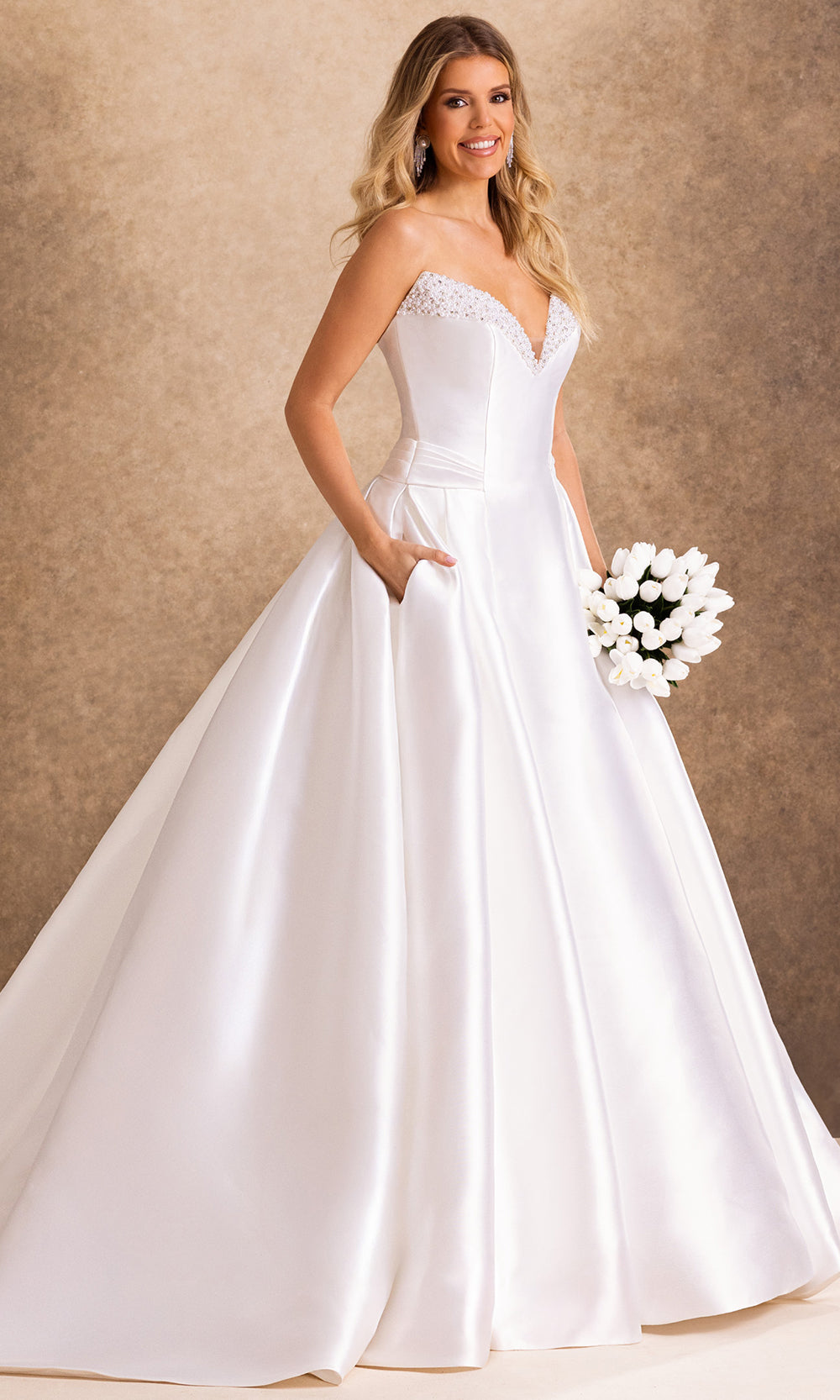 Rachel Allan Bridal RB2245 - Pleated A-Line Strapless Gown with Pockets Wedding Dresses in In Ivory Nude  