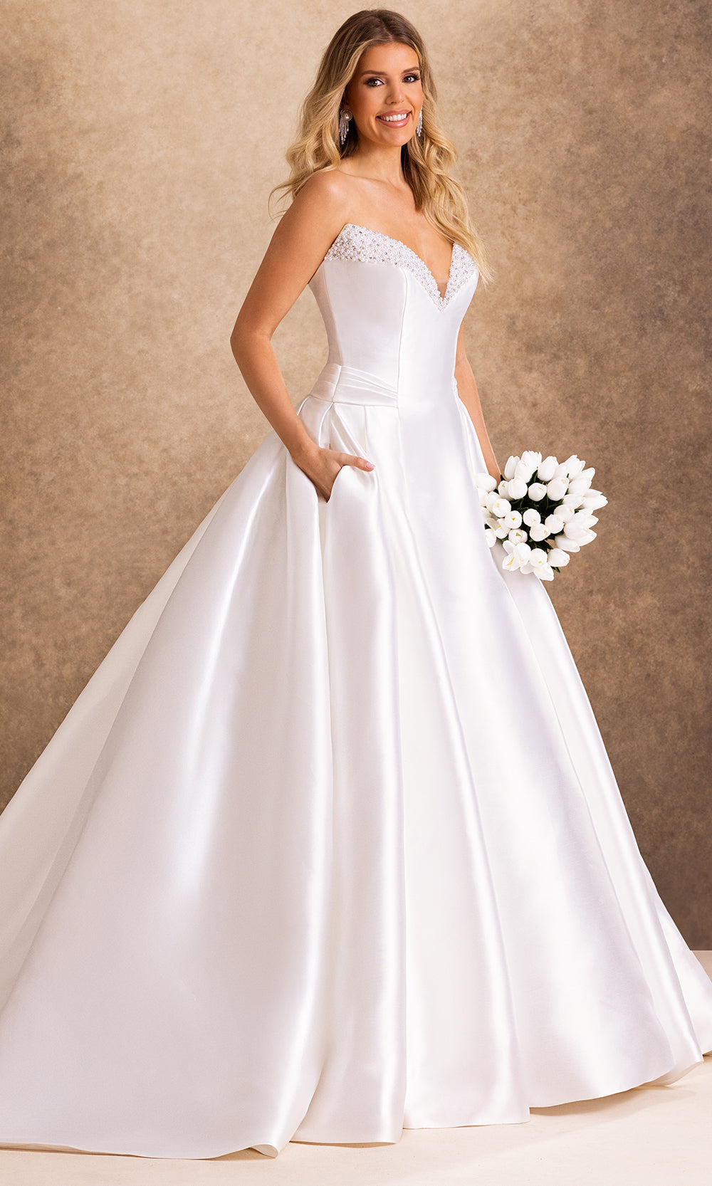 Rachel Allan Bridal RB2245 - Pleated A-Line Strapless Gown with Pockets Wedding Dresses in In Ivory Nude  