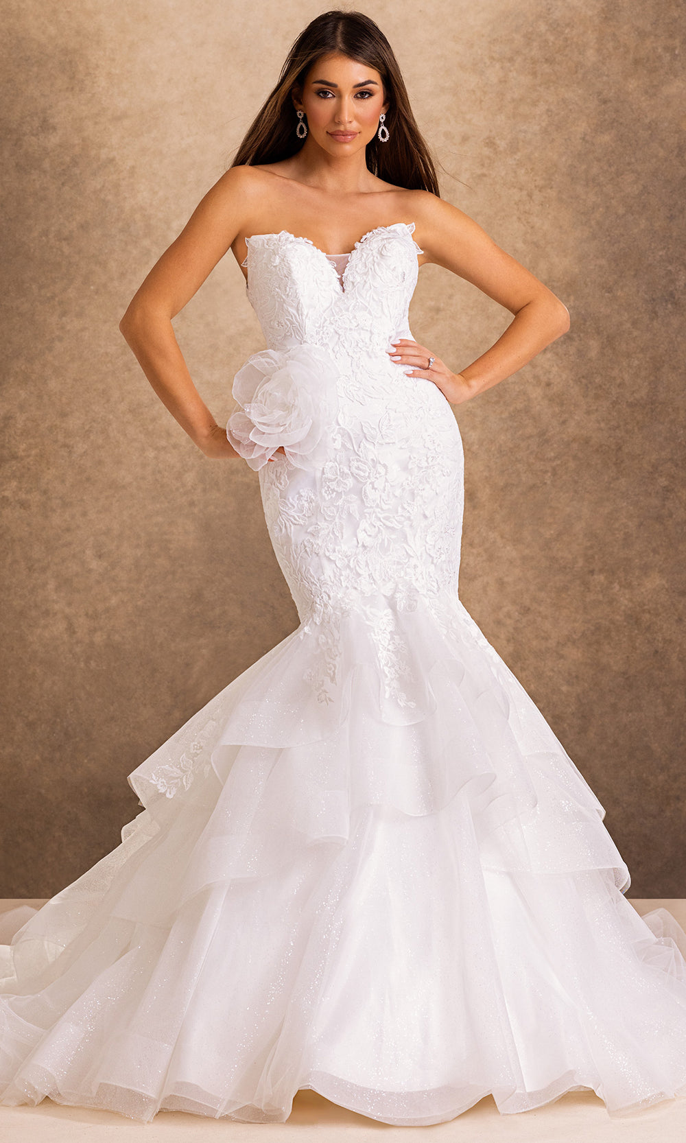 Rachel Allan Bridal RB2248 - Tiered Mermaid Strapless Embroidered Gown Bridal Dresses in White    