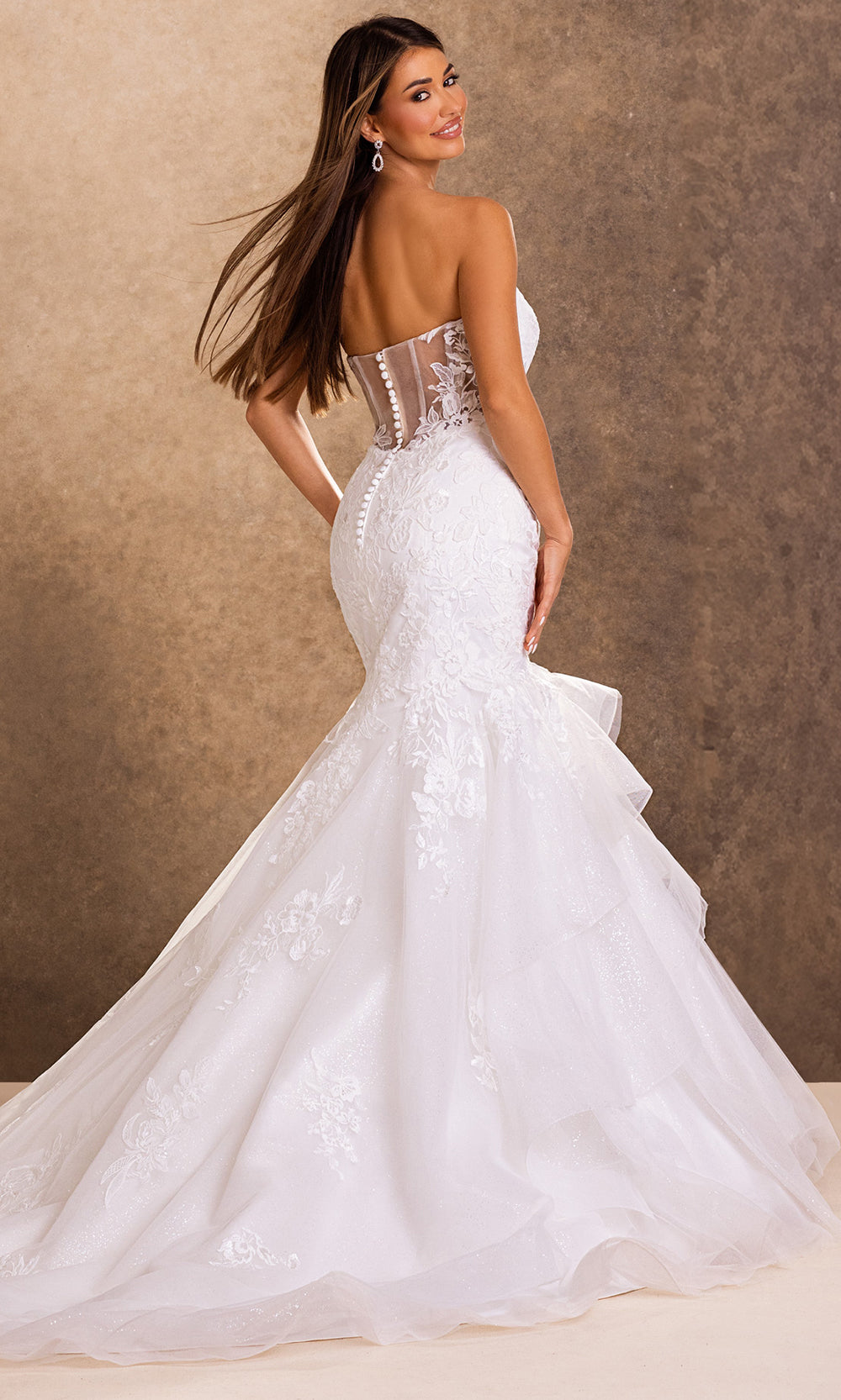 Rachel Allan Bridal RB2248 - Tiered Mermaid Strapless Embroidered Gown Bridal Dresses in White    