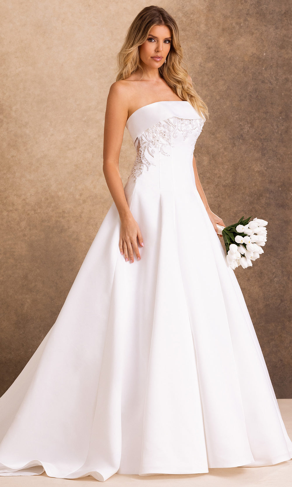 Rachel Allan Bridal RB2250 - Beaded Lace Strapless Matte Satin Gown Bridal Dresses in White    
