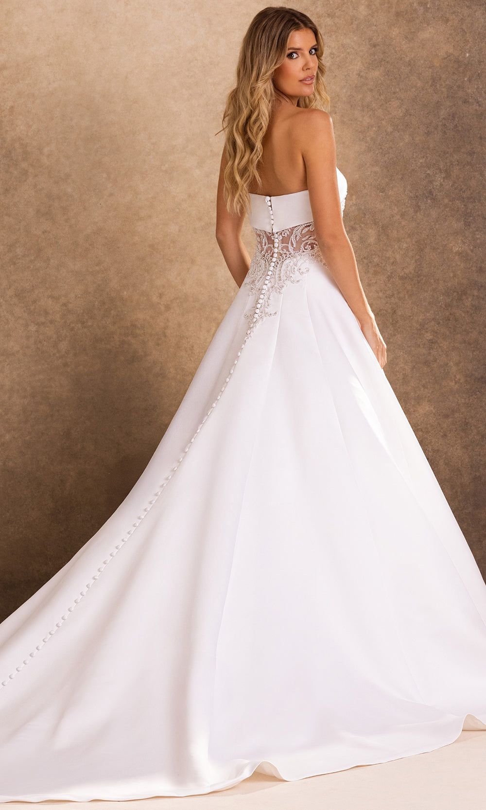 Rachel Allan Bridal RB2250 - Beaded Lace Strapless Matte Satin Gown Bridal Dresses in White    
