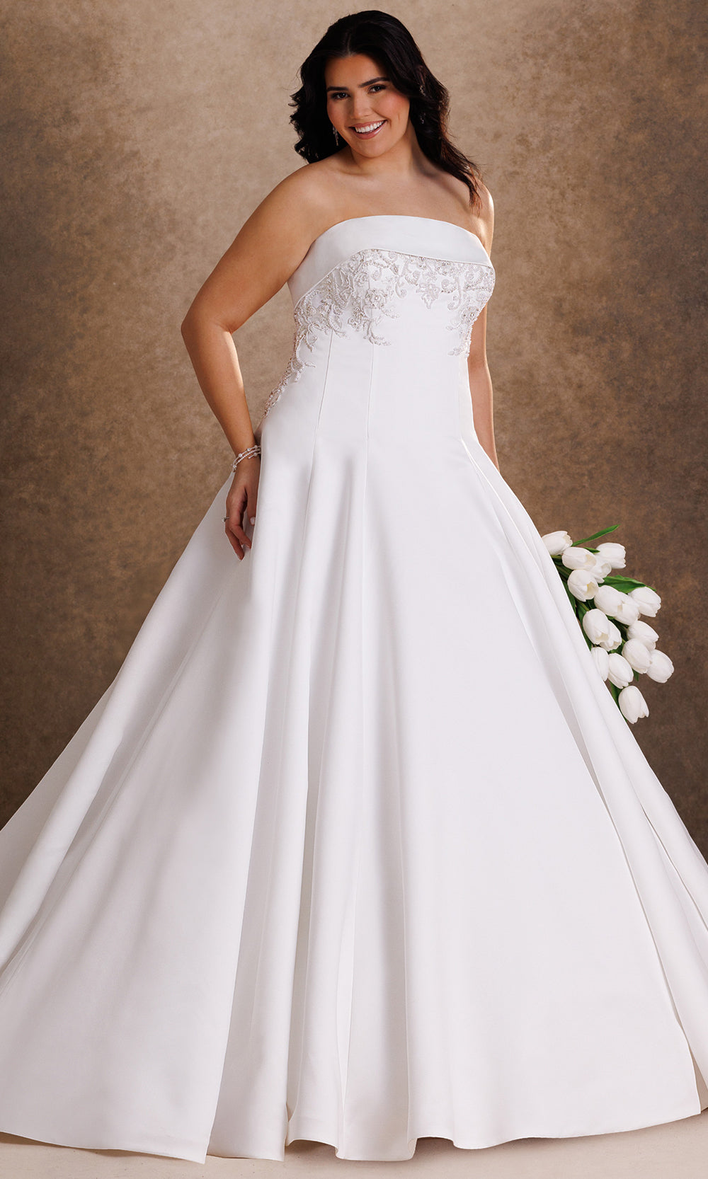 Rachel Allan Bridal RB2250 - Beaded Lace Strapless Matte Satin Gown Bridal Dresses in White    