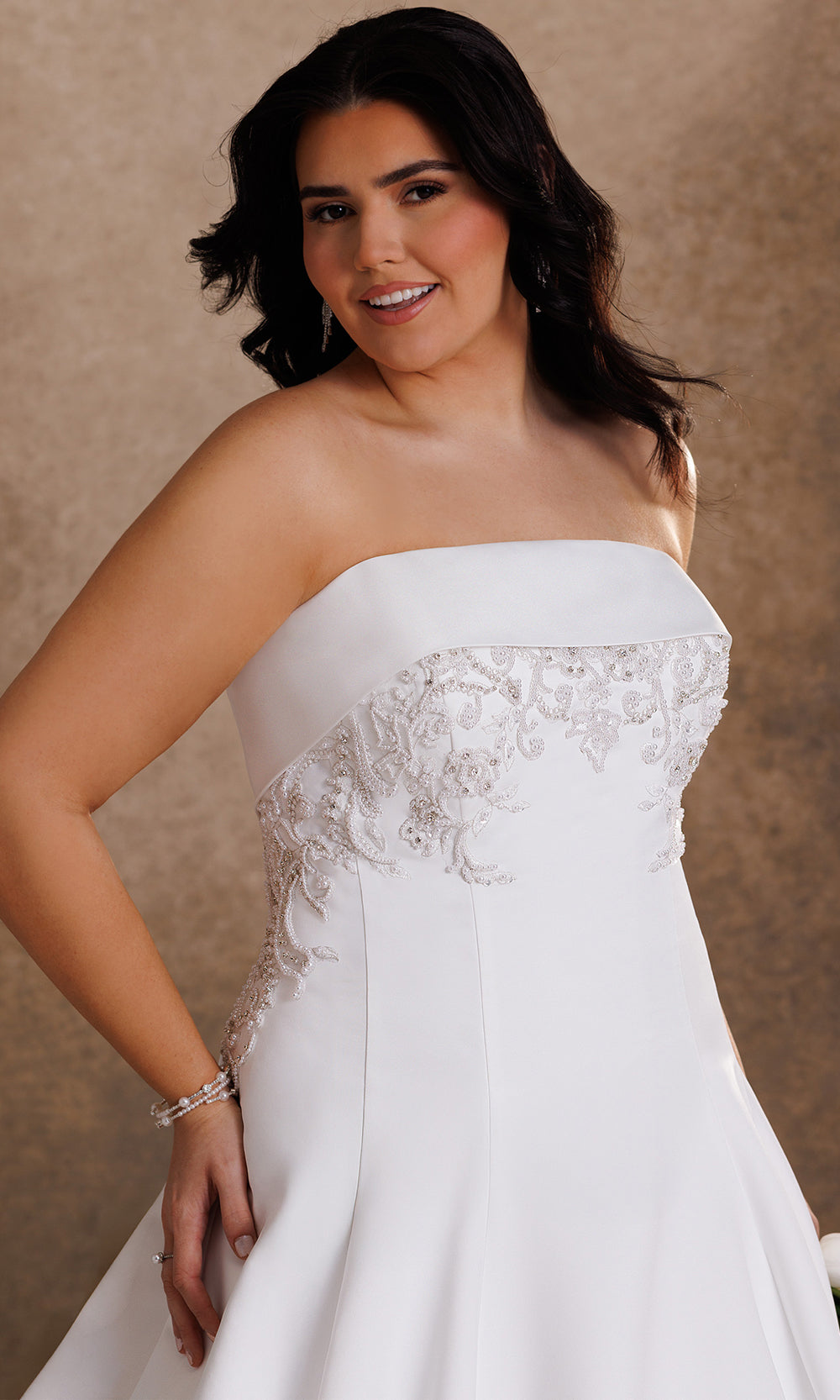 Rachel Allan Bridal RB2250 - Beaded Lace Strapless Matte Satin Gown Bridal Dresses in White    